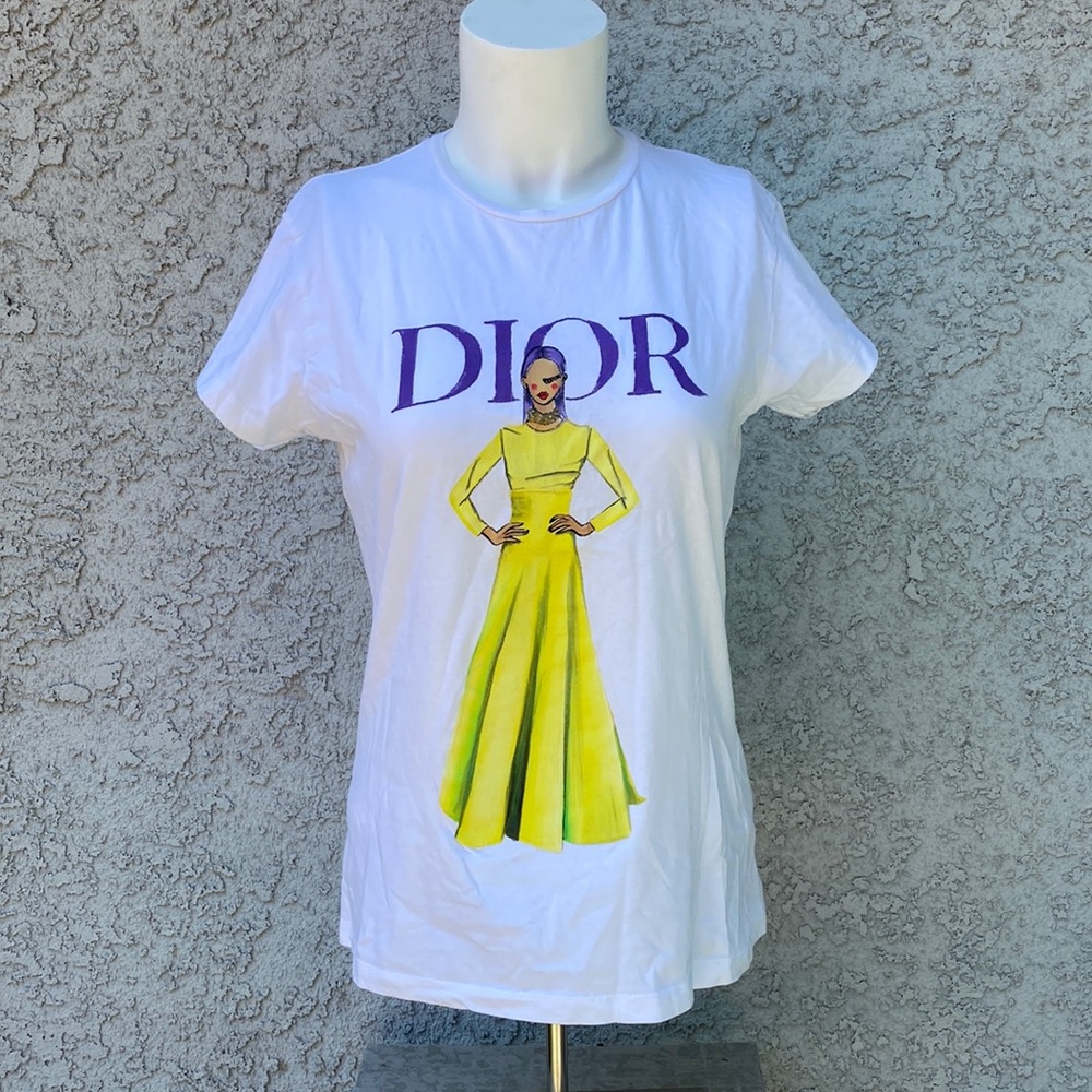 Unounoshirts hand painted hand crafted Dior fashionista model tee shirt white
